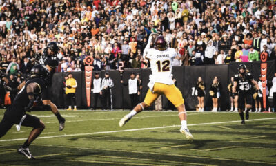 Jalin Conyers catches a touchdown for Arizona State football against Colorado in 2022.