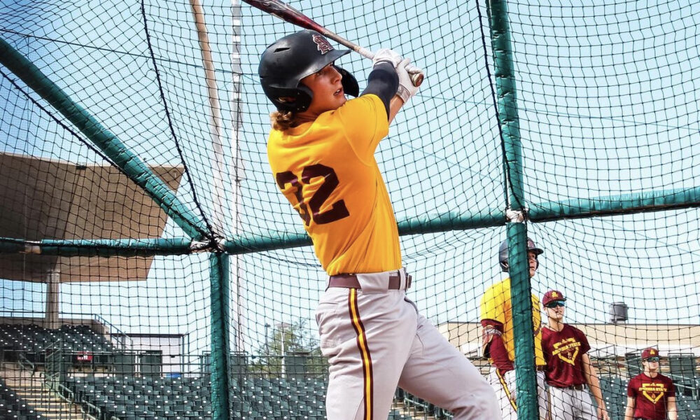 Luke Keaschall at batting practice for Arizona State baseball.