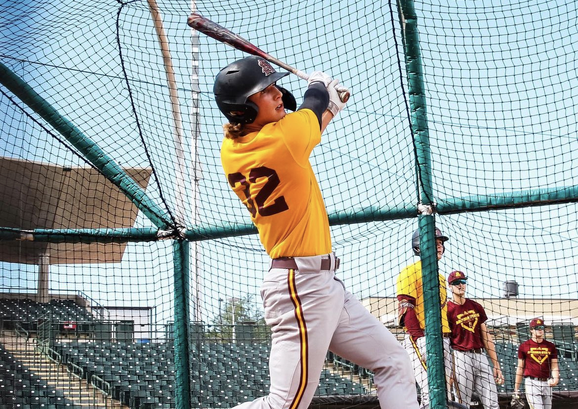 Luke Keaschall at batting practice for Arizona State baseball.