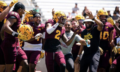 Pac-12 conference member, Arizona State, celebrate during their spring game.