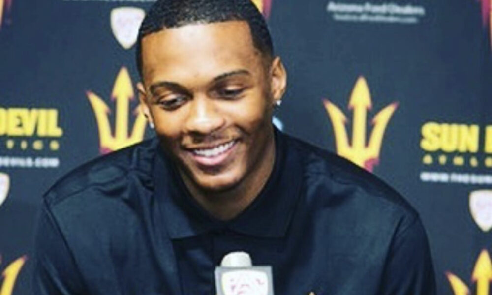 Former Arizona State basketball star Jahii Carson at a press conference.