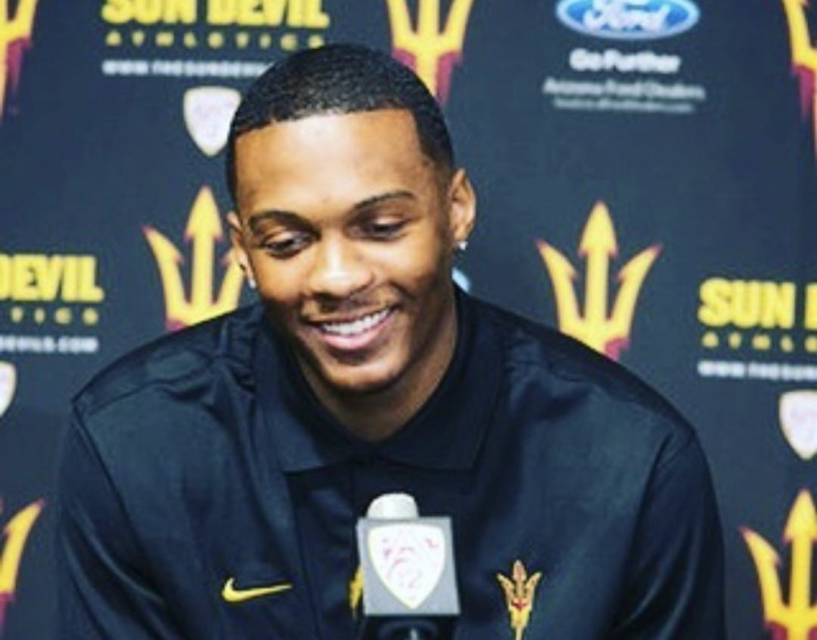 Former Arizona State basketball star Jahii Carson at a press conference.