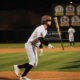 Will Rogers celebrates a hit for Arizona State baseball.