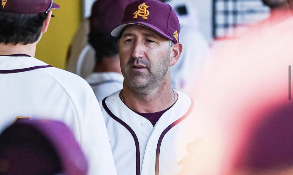 Willie Bloomquist, Arizona State baseball head coach in the dugout.