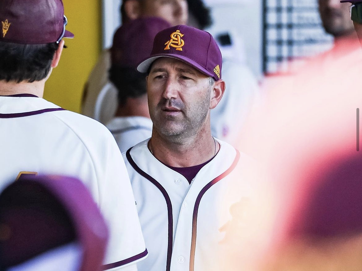 Willie Bloomquist, Arizona State baseball head coach in the dugout.