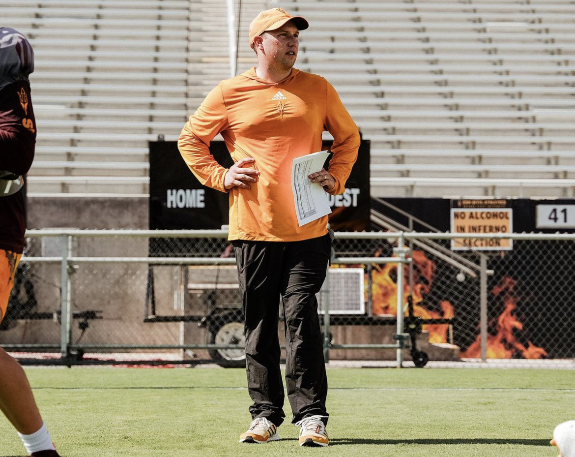 Arizona State football head coach Kenny Dillingham during a fall practice. Coach of the quarterbacks.