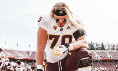 Emmit Bohle of Arizona State pregame, a key starter for ASU, who will be out for the season.