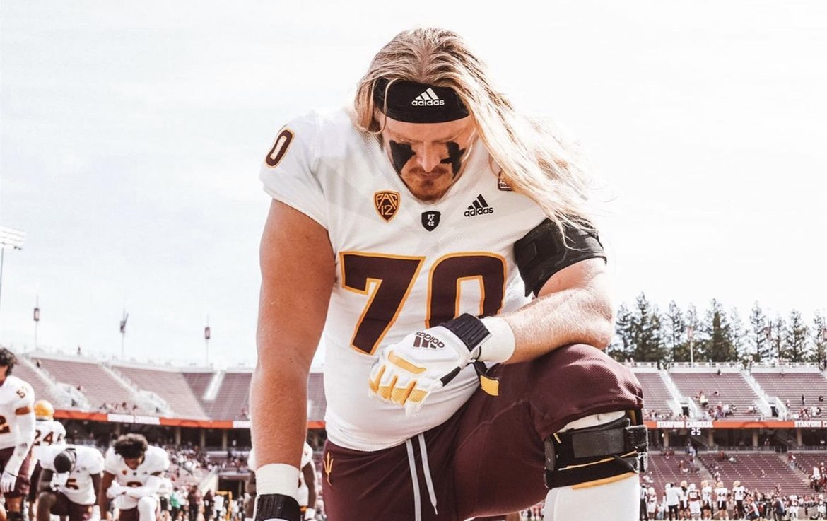 Emmit Bohle of Arizona State pregame, a key starter for ASU, who will be out for the season.