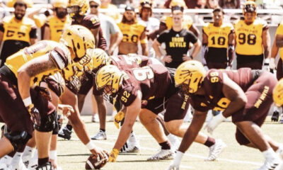 Sam Benjamin lines up for ASU football.