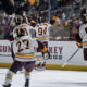 Robert Mastrosimone celebrates a goal for Arizona State hockey