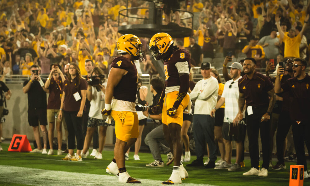 Arizona State players celebrate a touchdown against Southern Utah.