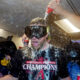 Former Sun Devil Merrill Kelly celebrating the Diamondbacks' NLCS win.