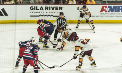 Arizona State and Arizona face eachother in a hockey match.