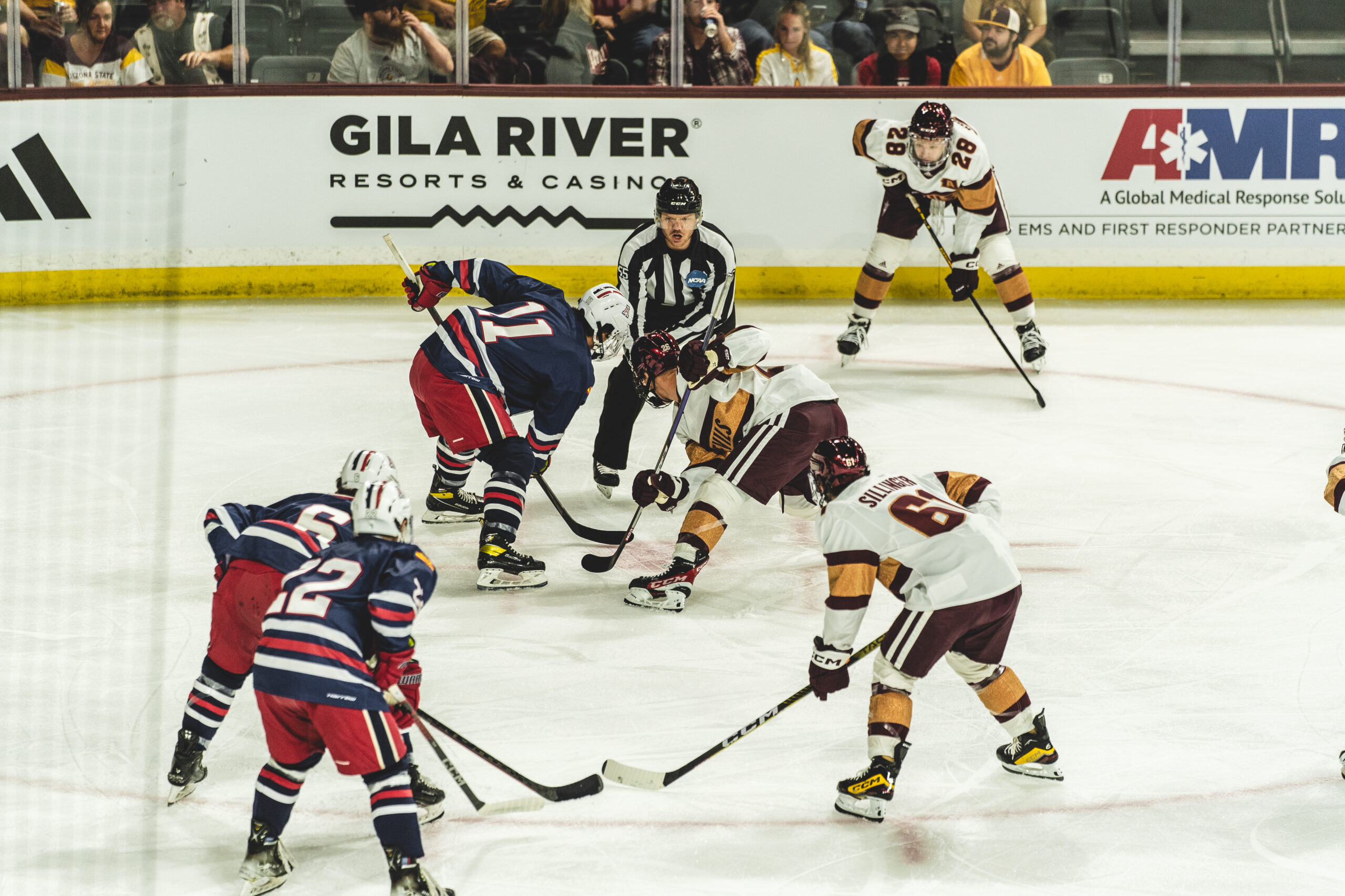 Arizona State and Arizona face eachother in a hockey match.