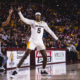 Jamiya Neal of Arizona State basketball celebrates a three-pointer.