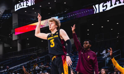 Brycen Long of Arizona State basketball knocking down a three pointer.