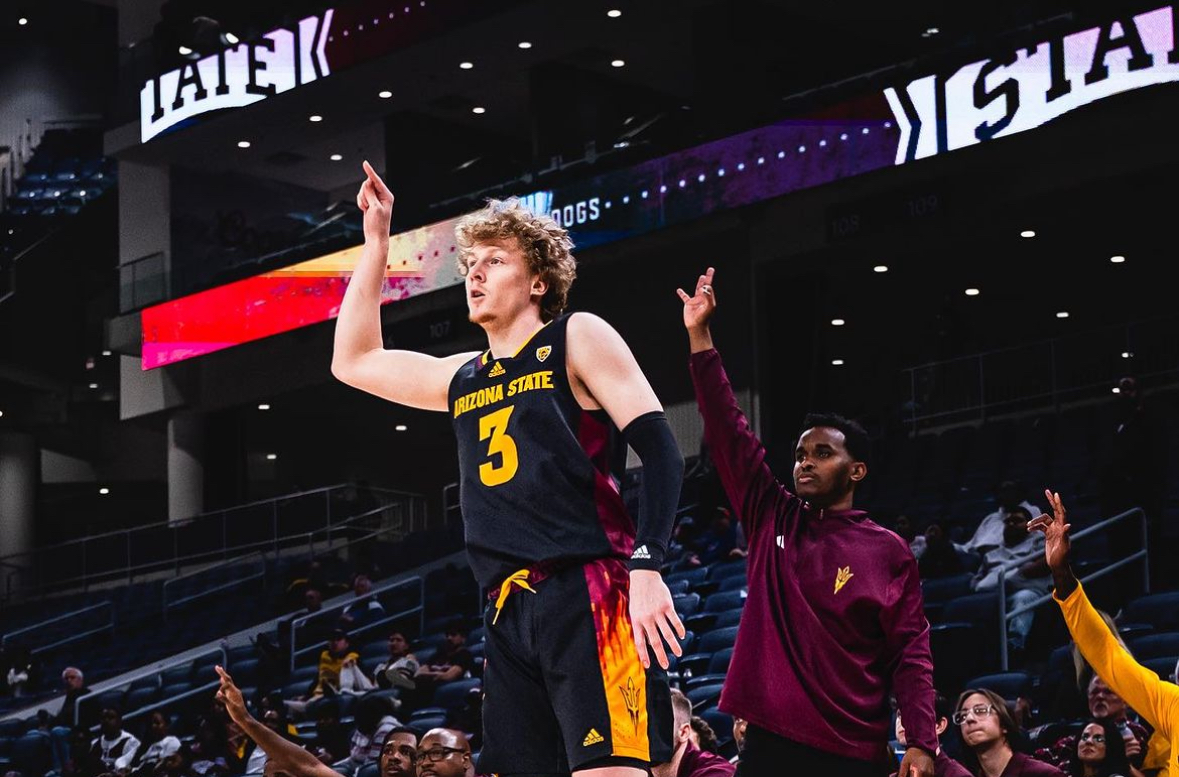 Brycen Long of Arizona State basketball knocking down a three pointer.