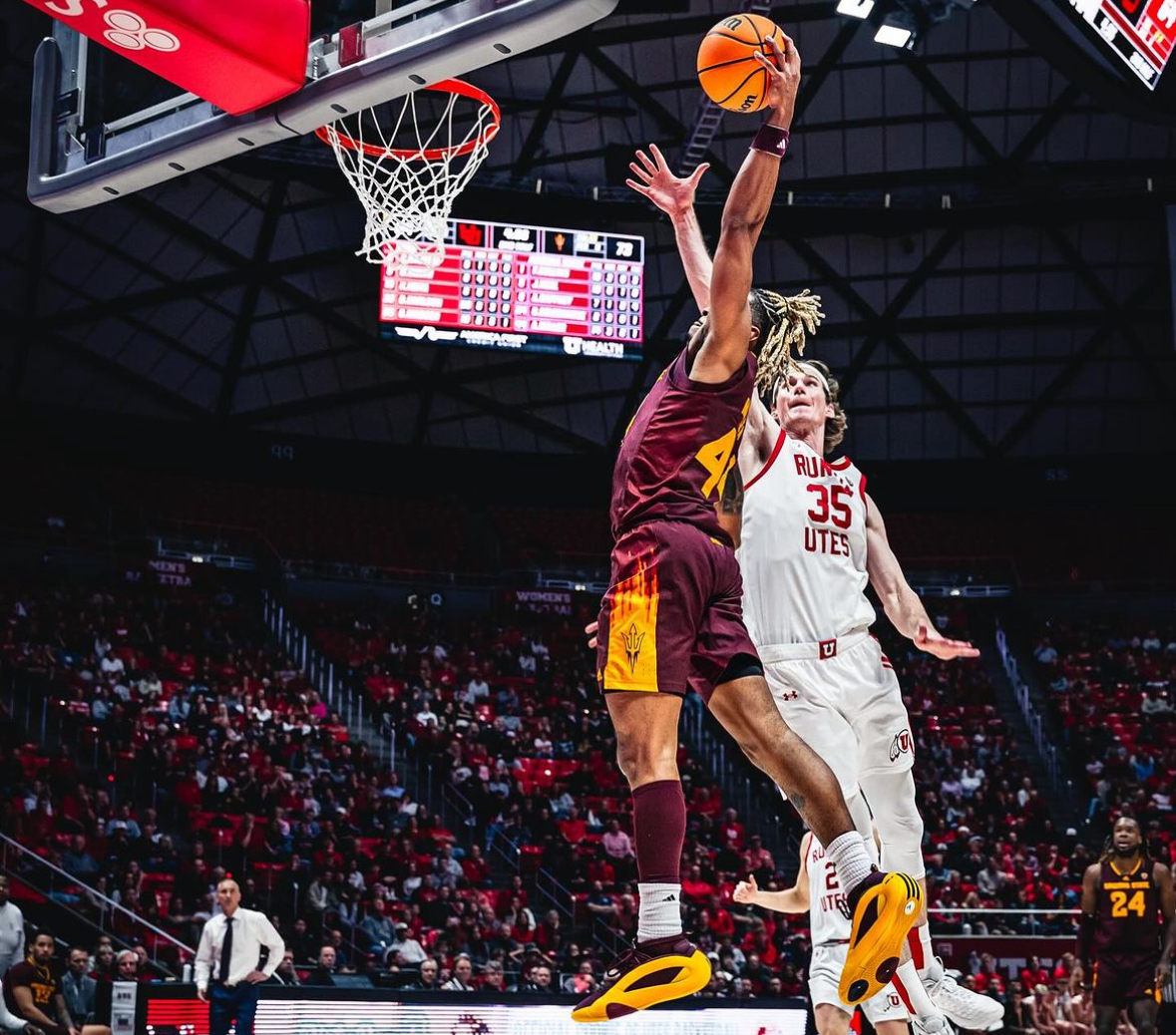 Adam Miller of Arizona State basketball throws down a dunk against Utah.