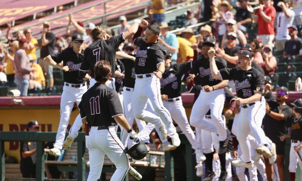 ASU baseball celebrates against Cal.