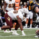 CJ Fite of Arizona State football lines up against a California offensive lineman.