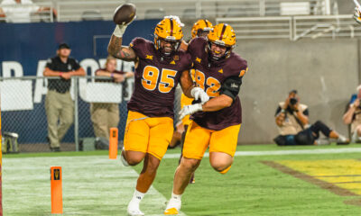 ASU football celebrates a touchdown against Wyoming.