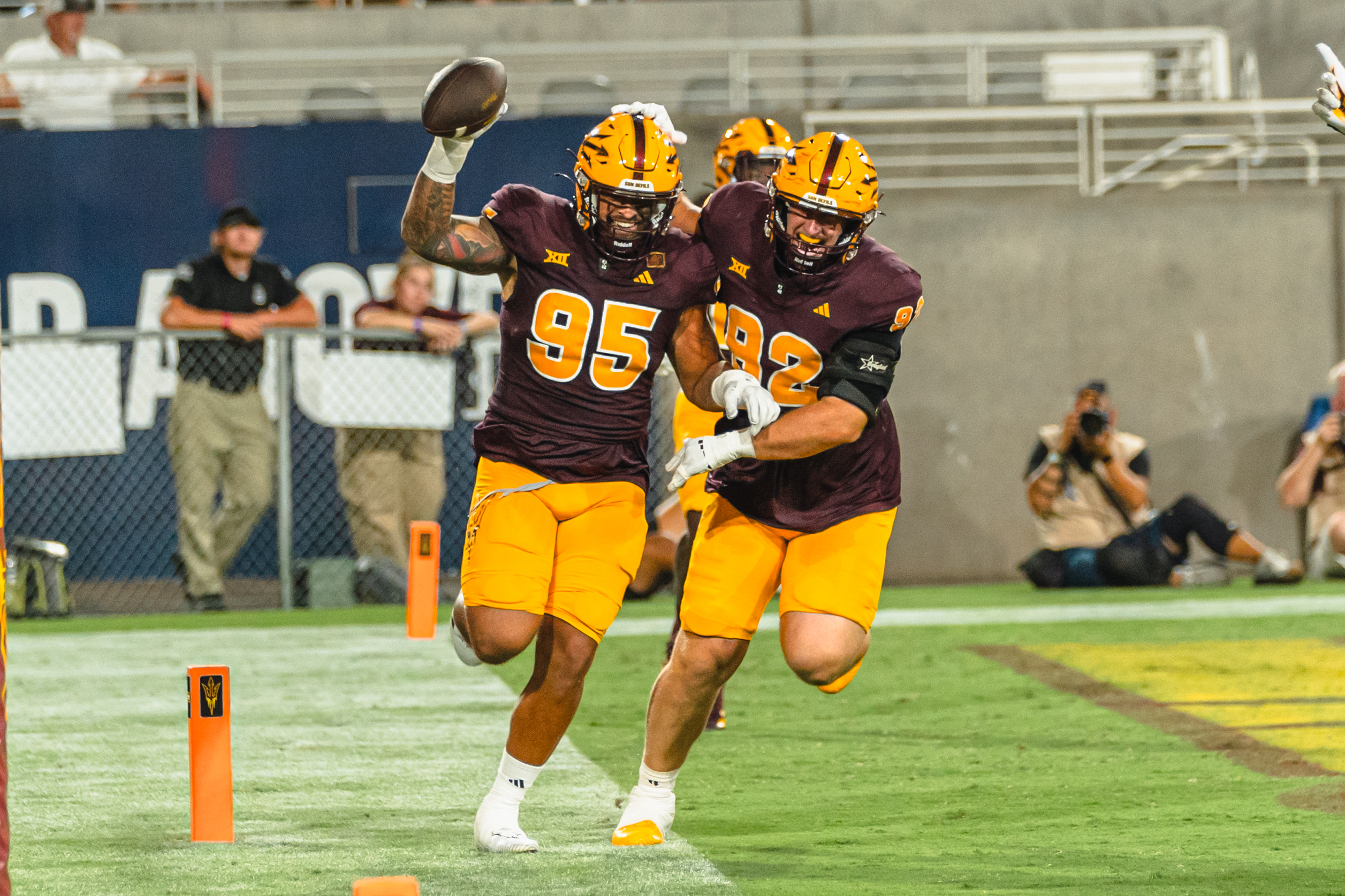 ASU football celebrates a touchdown against Wyoming.