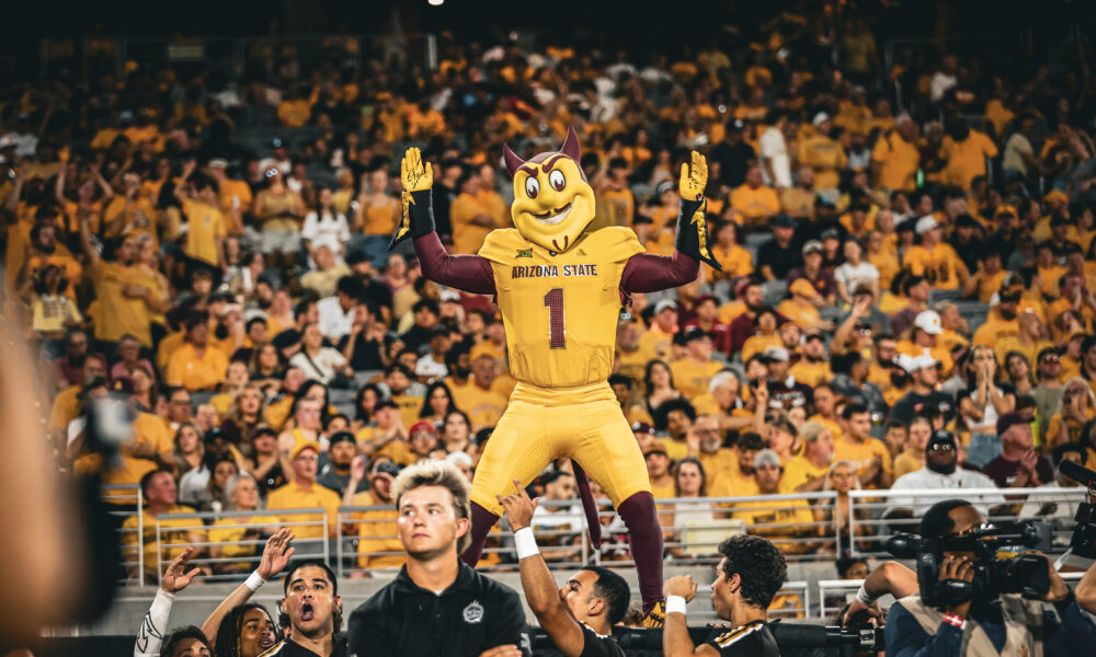 The mascot for ASU football, Sparky, stands during the game against Mississippi State.