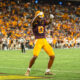 Jordyn Tyson of ASU football celebrates against Wyoming.