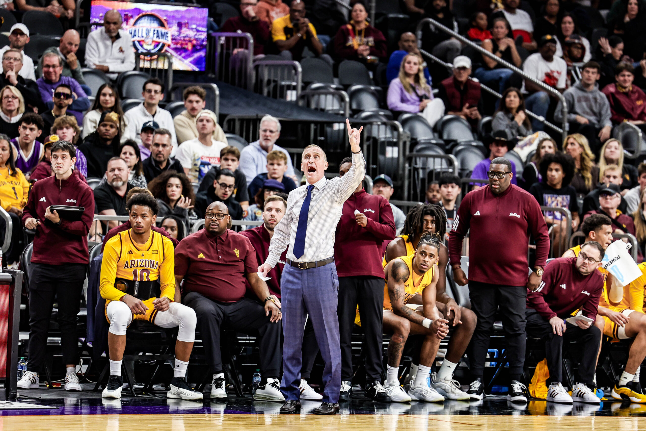 Coach Bobby Hurley leads Arizona State basketball to a victory over GCU at the Footprint Center on Nov. 14, 2024. (Photo by Spencer Barnes/Sun Devil Daily)