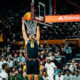 Basheer Jihad of ASU basektball dunks against Baylor on Jan. 11, 2025, at Desert Financial Arena. (Photo by Daniel Appel/Sun Devil Daily)