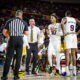 Bobby Hurley, coach of ASU basketball, berates the officials during a timeout in ASU's matchup with UCF on Jan. 14, 2025. (Photo by Sedona Levy/Sun Devil Daily)