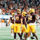 Arizona State quarterback Sam Leavitt hypes up the crowd in Arizona State's first ever CFP game at Mercedes-Benz Stadium in Atlanta on Jan. 1, 2025. (Photo by Daniel Appel/Sun Devil Daily)