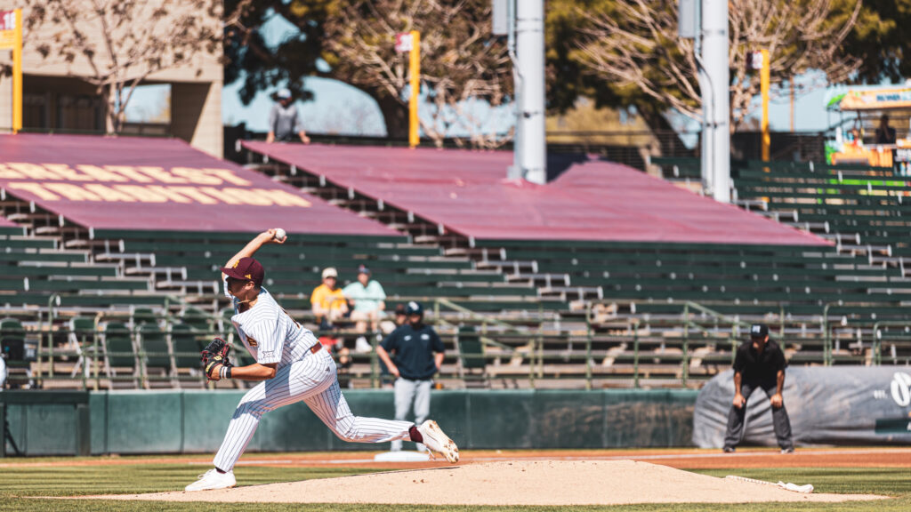 ASU pitcher Jaden Alba got the start on Sunday in ASU's third game against Oral Roberts. (Photo by Joshua Eaton/Sun Devil Daily)