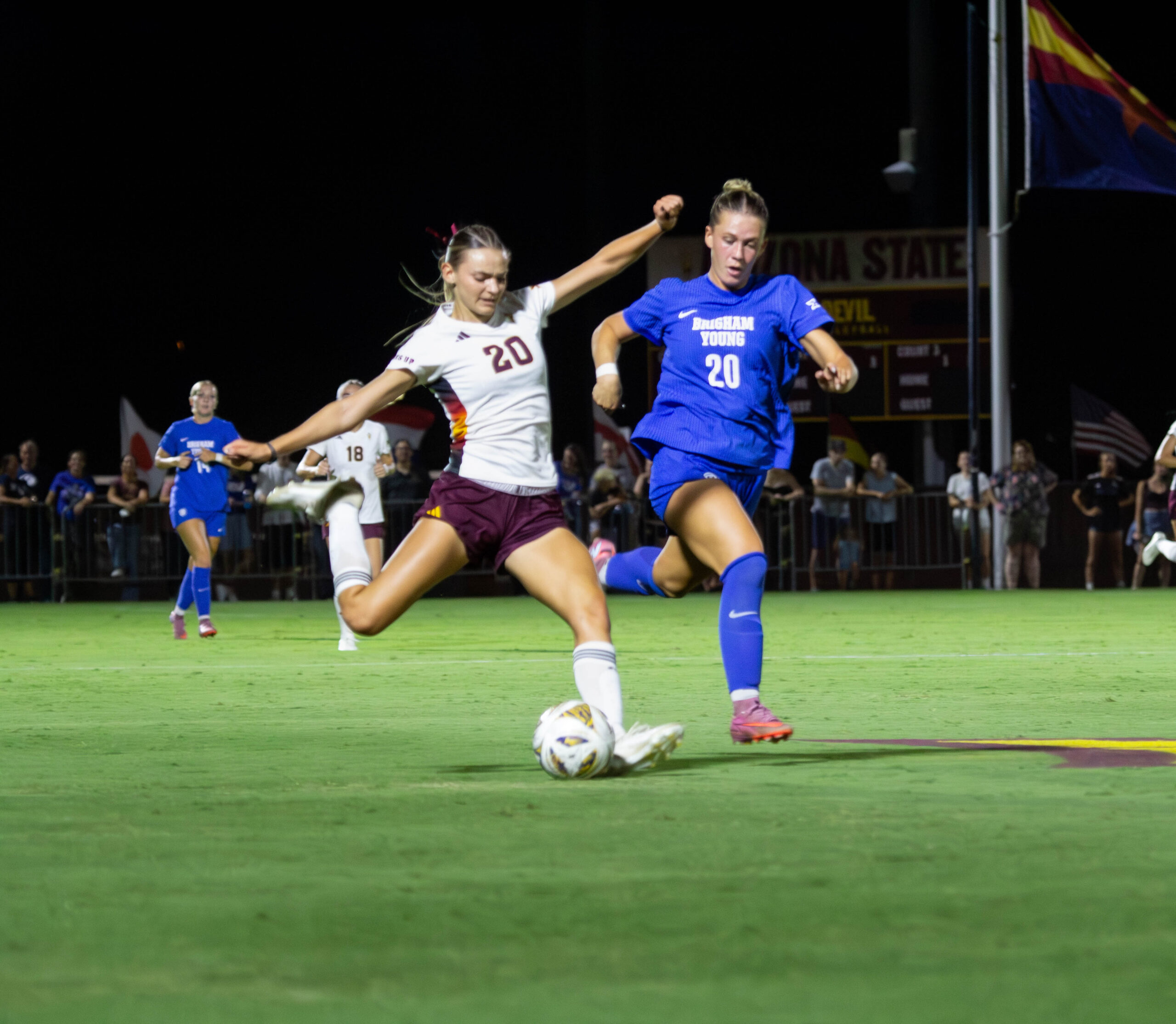 ASU senior midfielder/forward Cameron Balladeres winds up to takes a shot against BYU on Sept. 18, 2025. Photo by Rosa Pina/Sun Devil Daily.
