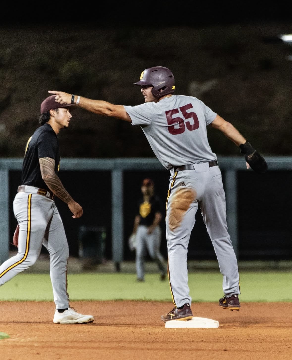 Fifth year outfielder Dean Toigo celebrates a hit in ASU's scrimmage. H/t @sundevilathletics