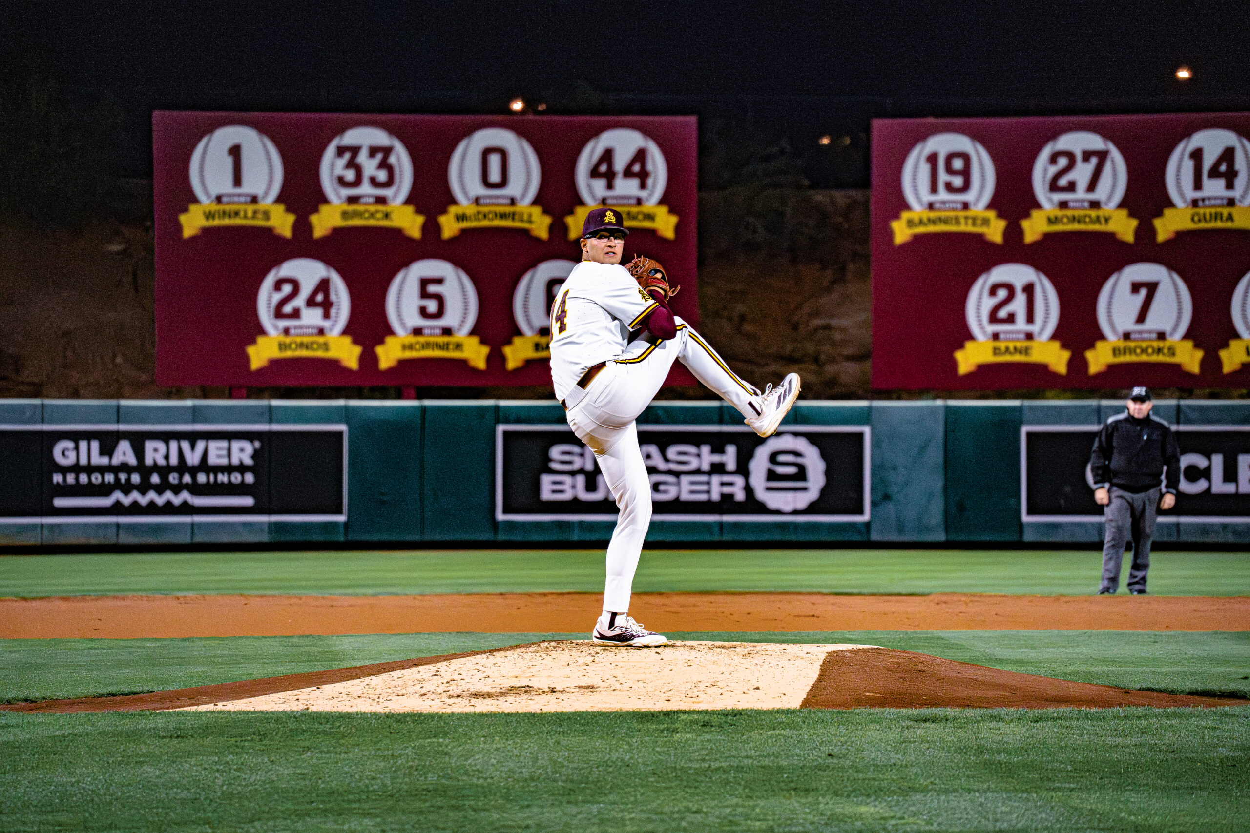 Cole Carlon (14) delivers a pitch in a Friday night game against Omaha