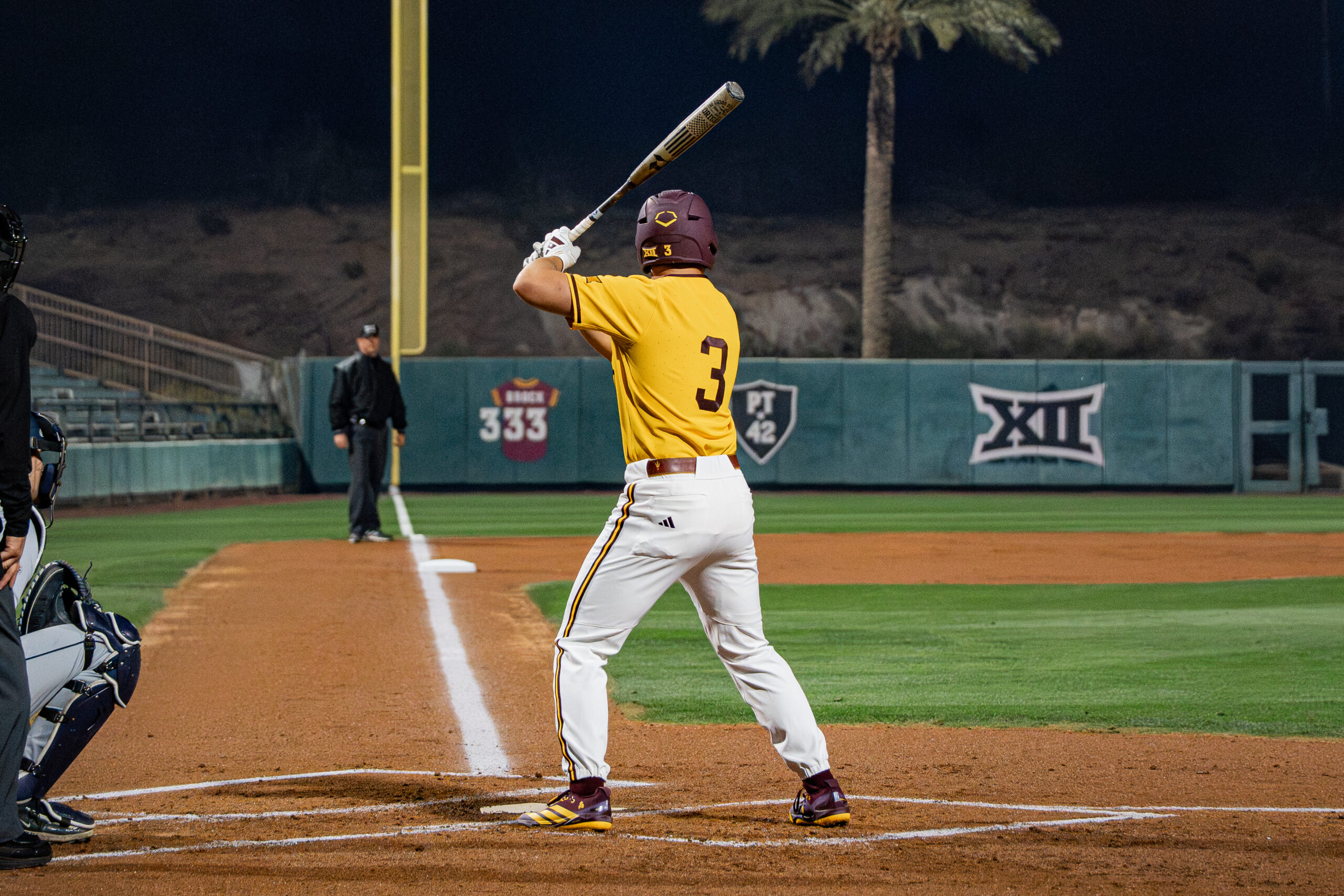 Landon Hairston (3) awaiting a pitch during a UConn-ASU game